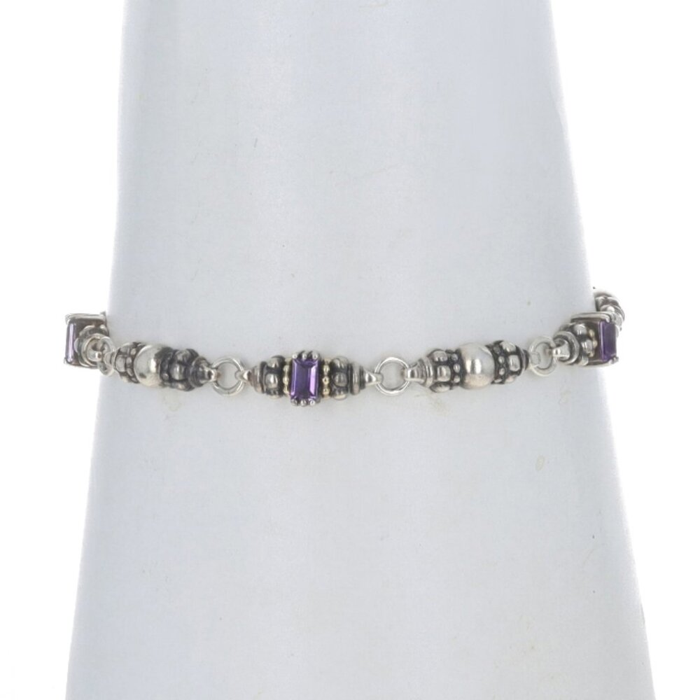 Lagos Caviar Amethyst Link Bracelet 7 1/2" Sterling 925 Yellow Gold 18k Baguette
